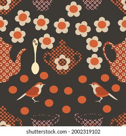 Retro cup of tea seamless repeat pattern print