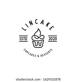 Retro Cupcake bakery logo line art vector