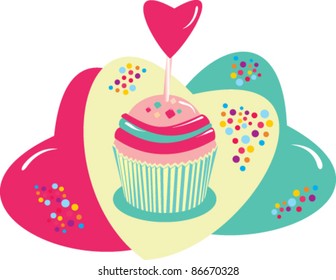 retro cupcake with candy heart