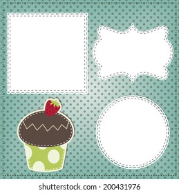 Retro cupcake layout, with vintage lace frames for photos, text or scrapbooking, vector format