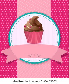 retro cupcake on striped background