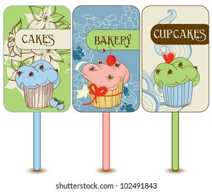 Etiquetas de cupcakes retro