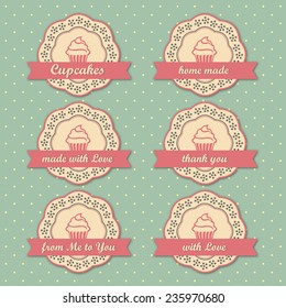 Retro cupcakes labels collection vector set  