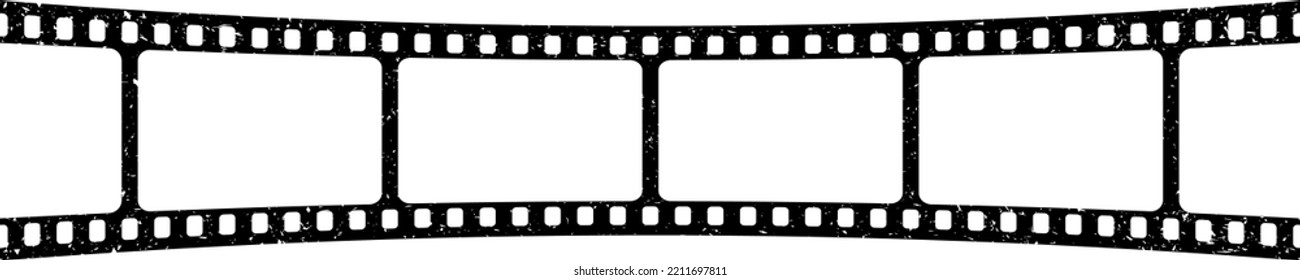 Retro curved film strip. Old grunge cinema movie strip. Analog video recording equipment. Vector illustration