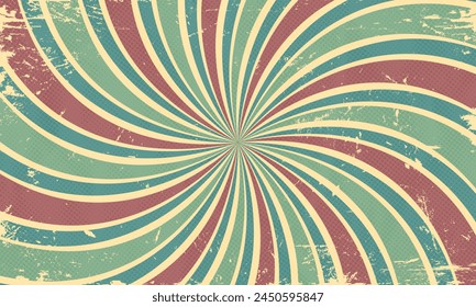 Retro Curved Sunburst Pattern Scratched Grain Vector Wallpaper