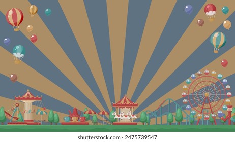 Retro cute amusement park background_Illustration material_16:9