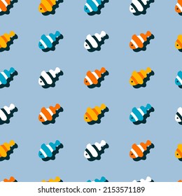 Retro Cute Anemone Vector de Pescado Gráfico Patrón sin foco se puede usar para el diseño de fondo y de ropa