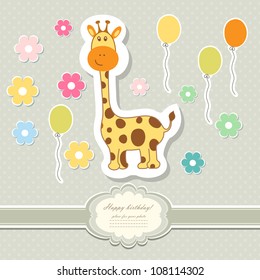 Retro cute art sweet kid pink card for boy girl baby invitation, greeting, happy birthday, label, postcard, congratulations, color children, design element, old frame, gift, banner  text vector eps 8