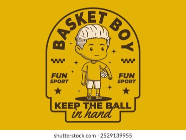 Retro Cute Basket boy character illustration holding a basket ball