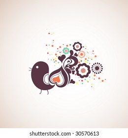 retro cute bird wallpaper design