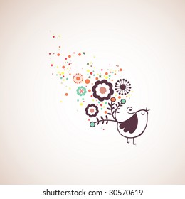 retro cute bird wallpaper design