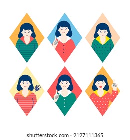 It's a retro and cute bust-up women's icon set.It is useful for profiles, icons, and materials on the site.