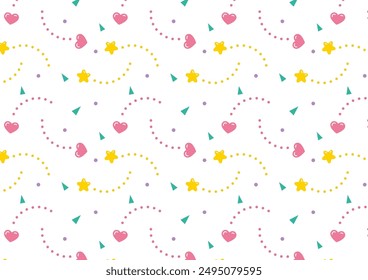 Retro cute colorful heart and star pattern background, white (Japanese 80s style)