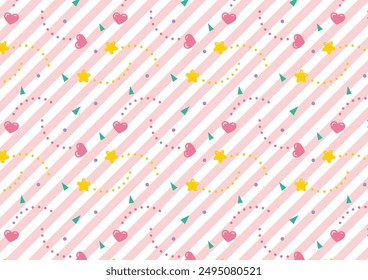 Retro cute colorful heart and star pattern background (Japanese 80s style)