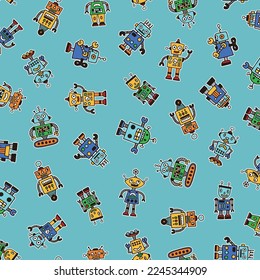 Retro cute and fun robot seamless pattern,