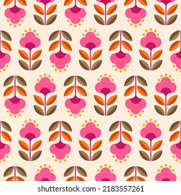 Retro cute geometric floral seamless pattern background.