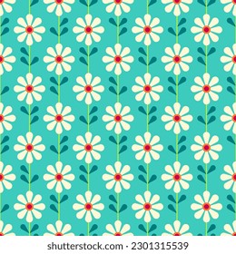 Retro cute geometric floral seamless pattern background.