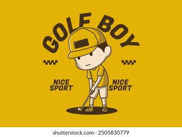 Retro Cute golf boy mascot character illustration