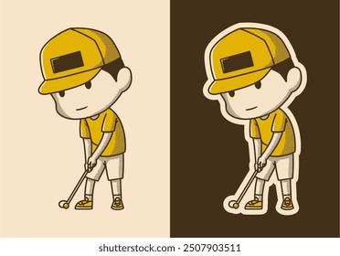 Retro Cute golf boy mascot character illustration