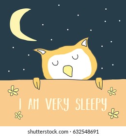 Retro Cute Owl Design for t-shirt, mug, bag lunchbox, wallpaper, wrapper, poster and banner flat design for kids. vector illustration