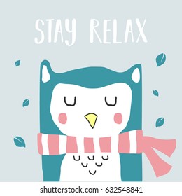Retro Cute Owl Design for t-shirt, mug, bag lunchbox, wallpaper, wrapper, poster and banner flat design for kids. vector illustration