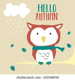 Retro Cute Owl Design for t-shirt, mug, bag lunchbox, wallpaper, wrapper, poster and banner flat design for kids. vector illustration