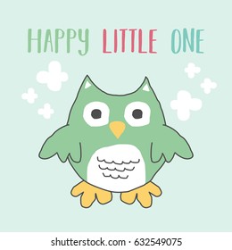 Retro Cute Owl Design for t-shirt, mug, bag lunchbox, wallpaper, wrapper, poster and banner flat design for kids. vector illustration
