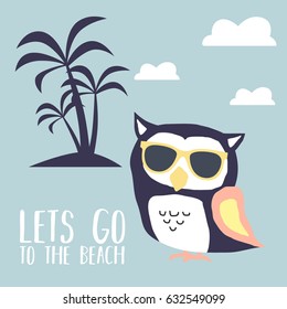 Retro Cute Owl Design for t-shirt, mug, bag lunchbox, wallpaper, wrapper, poster and banner flat design for kids. vector illustration