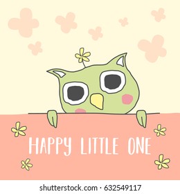 Retro Cute Owl Design for t-shirt, mug, bag lunchbox, wallpaper, wrapper, poster and banner flat design for kids. vector illustration