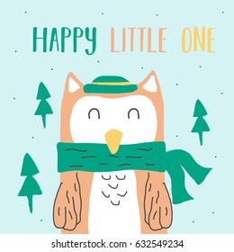 Retro Cute Owl Design for t-shirt, mug, bag lunchbox, wallpaper, wrapper, poster and banner flat design for kids. vector illustration
