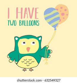 Retro Cute Owl Design for t-shirt, mug, bag lunchbox, wallpaper, wrapper, poster and banner flat design for kids. vector illustration