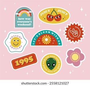 Retro cute pastel 90's sticker patch set collection