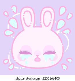 Retro and cute pink rabbit.tears