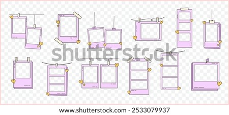 Retro cute polaroid photo frames background vector set collection. doodle frame polaroid border element vector illustration