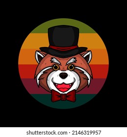 Retro Cute Red Panda Wearing Hat and Bow Tie