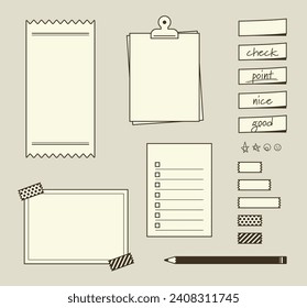 Retro and cute set of illustrations of memos and sticky notes