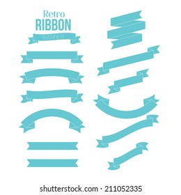 Retro Cyan Ribbon Banners Vector Collection 