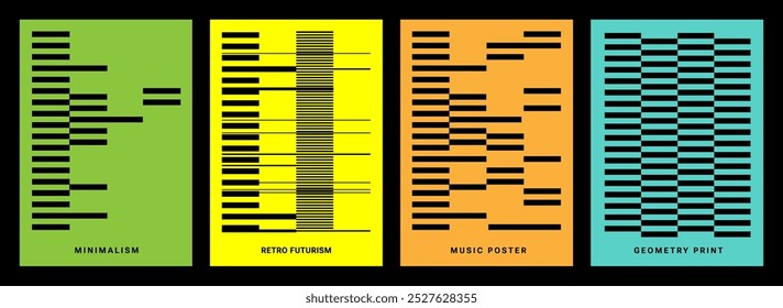 Impressões geométricas mínimas cibernéticas retrô. Neo brutalismo, efeitos de falha, ilusão de arte. Cor neon, grade preta. Posteres brutais de vaporwave, estética cyberpunk, design gráfico moderno. 