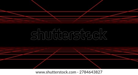 Retro Cyberpunk 80s Sci-Fi Background with Futuristic Red Laser Grid Landscape, Minimalist Digital Cyber Surface perspective Floor for Neon Synthwave or Retrowave Vaporwave Aesthetic Vector Illustration