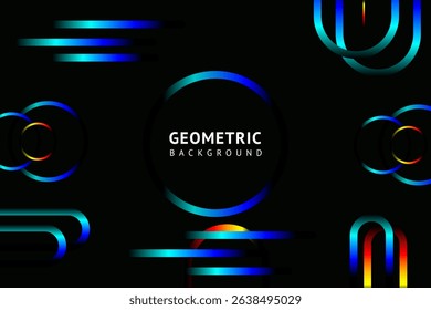 Retro cyberpunk style 80s. Abstract Neon bright lens flare colored on black background. Laser show colorful design for banners advertising technologies