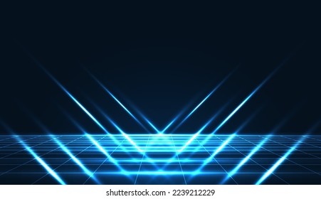 Retro cyberpunk style background. Sci-Fi background. Neon light grid landscapes. 80s, 90s