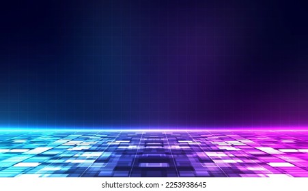 Retro cyberpunk style background. Sci-Fi background. Neon light grid landscapes. 80s, 90s