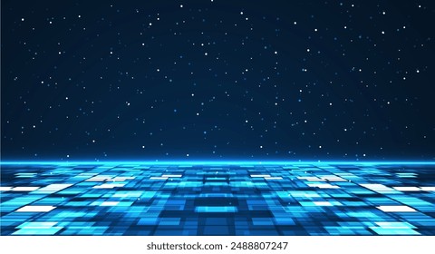 Retro cyberpunk style background. Sci-Fi background. Neon light grid landscapes. 80s, 90s