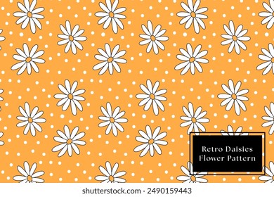 retro daisies flower pattern for gift wrapping. doodle daisy flower. vintage flower pattern background. floral seamless pattern yellow background. colorful flower seamless pattern background.