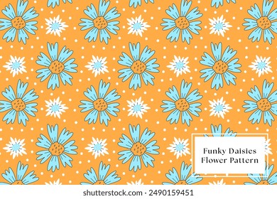 patrón de flores de margaritas retro para envoltura de impresión, Anuncio, diseño de tarjeta. doodle flor de margarita colorida. patrón de flores vintage. patrón floral sin costuras de fondo amarillo. patrón sin costuras de flores lindas