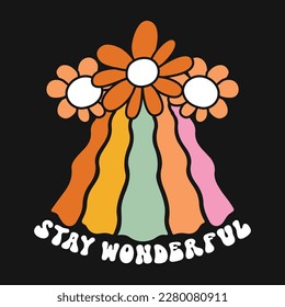 Retro Daisy Floral Rainbow T-shirt Design