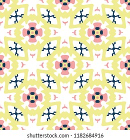 Retro Daisy Floral Vector Pattern Hand Drawn,Seamless Vintage Style Flower Illustration for Summer Fashion Print, Trendy Wallpaper, Girly Stationery, Revival Home Decor, Yellow Kitchen Tile Background