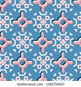 Retro Daisy Floral Vector Pattern Hand Drawn,Seamless Vintage Style Flower Illustration for Summer Fashion Prints, Trendy Wallpaper, Girly Stationery, Blue White Home Decor, Kitchen Tile Background