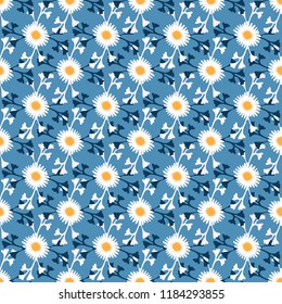 Retro Daisy Floral Vector Pattern Hand Drawn,Seamless Vintage Style Flower Illustration for Summer Fashion Prints, Trendy Wallpaper, Girly Stationery, Revival Home Decor, Kitchen Tile Wrap Background