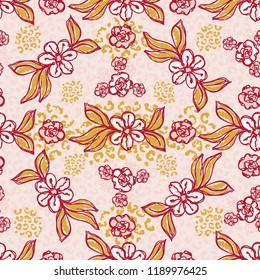 Retro Daisy Floral Vector Pattern Hand Drawn, Seamless Vintage Style Flower Illustration , Fall Fashion Prints, Trendy Wallpaper, Girly Stationery, Packaging, Home Decor, Dusty Pink Green Muted Tones